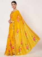 Yellow Floral Printed Chinon Saree with Elegant Chitt Pallu and Matching Blouse Piece – 6.20 Mtr - Image 4