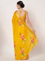 Yellow Floral Printed Chinon Saree with Elegant Chitt Pallu and Matching Blouse Piece – 6.20 Mtr - Image 5