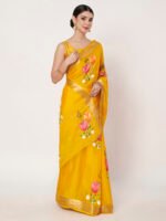 Yellow Floral Printed Chinon Saree with Elegant Chitt Pallu and Matching Blouse Piece – 6.20 Mtr - Image 6