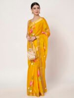 Yellow Floral Printed Chinon Saree with Elegant Chitt Pallu and Matching Blouse Piece – 6.20 Mtr - Image 7