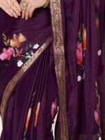 Purple Floral Printed Chinon Chitt Pallu Saree with Matching Blouse Piece – 6.20 Mtr - Image 3