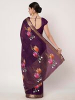 Purple Floral Printed Chinon Chitt Pallu Saree with Matching Blouse Piece – 6.20 Mtr - Image 5
