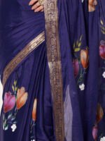 Royal Blue Floral Printed Chinon Saree with Elegant Chitt Pallu and Matching Blouse Piece – 6.20 Mtr - Image 3