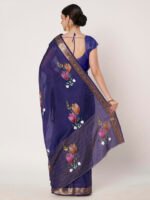Royal Blue Floral Printed Chinon Saree with Elegant Chitt Pallu and Matching Blouse Piece – 6.20 Mtr - Image 6