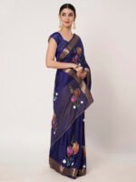 Royal Blue Floral Printed Chinon Saree with Elegant Chitt Pallu and Matching Blouse Piece – 6.20 Mtr - Image 7