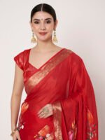 Elegant Red Chinon Chitt Pallu Saree with Soft Fabric, Graceful Drape, Matching Blouse, 6.20 Mtr Length - Image 3