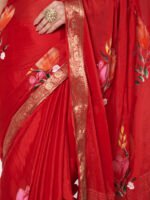 Elegant Red Chinon Chitt Pallu Saree with Soft Fabric, Graceful Drape, Matching Blouse, 6.20 Mtr Length - Image 4