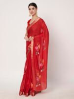 Elegant Red Chinon Chitt Pallu Saree with Soft Fabric, Graceful Drape, Matching Blouse, 6.20 Mtr Length - Image 5