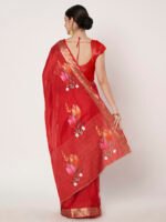 Elegant Red Chinon Chitt Pallu Saree with Soft Fabric, Graceful Drape, Matching Blouse, 6.20 Mtr Length - Image 6
