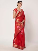 Elegant Red Chinon Chitt Pallu Saree with Soft Fabric, Graceful Drape, Matching Blouse, 6.20 Mtr Length - Image 7