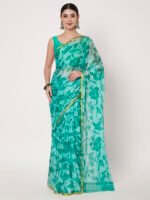 Elegance Rama Green Chinon Saree with Subtle Zari Piping and Matching Blouse Piece – 6.50 Mtr