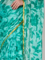Elegance Rama Green Chinon Saree with Subtle Zari Piping and Matching Blouse Piece – 6.50 Mtr - Image 2