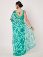 Elegance Rama Green Chinon Saree with Subtle Zari Piping and Matching Blouse Piece – 6.50 Mtr - Image 5