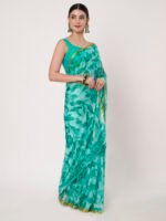 Elegance Rama Green Chinon Saree with Subtle Zari Piping and Matching Blouse Piece – 6.50 Mtr - Image 6