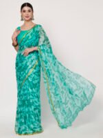 Elegance Rama Green Chinon Saree with Subtle Zari Piping and Matching Blouse Piece – 6.50 Mtr - Image 7