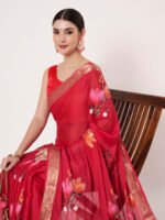 Dark Pink Chinon Chitt Pallu Saree with Elegant Drape, Soft Fabric, Matching Blouse, 6.20 Mtr Length - Image 7