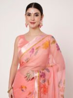 Womens gajri floral chiffon saree, with satin patta border, lightweight, 6.50 meters, includes matching blouse piece. - Image 2
