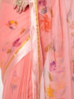 Womens gajri floral chiffon saree, with satin patta border, lightweight, 6.50 meters, includes matching blouse piece. - Image 3