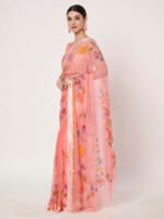 Womens gajri floral chiffon saree, with satin patta border, lightweight, 6.50 meters, includes matching blouse piece. - Image 4