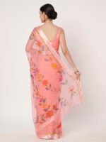 Womens gajri floral chiffon saree, with satin patta border, lightweight, 6.50 meters, includes matching blouse piece. - Image 5