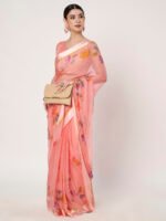 Womens gajri floral chiffon saree, with satin patta border, lightweight, 6.50 meters, includes matching blouse piece. - Image 6