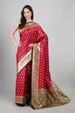 Traditional Red Banarasi Silk Saree with Green Tinted Pallu